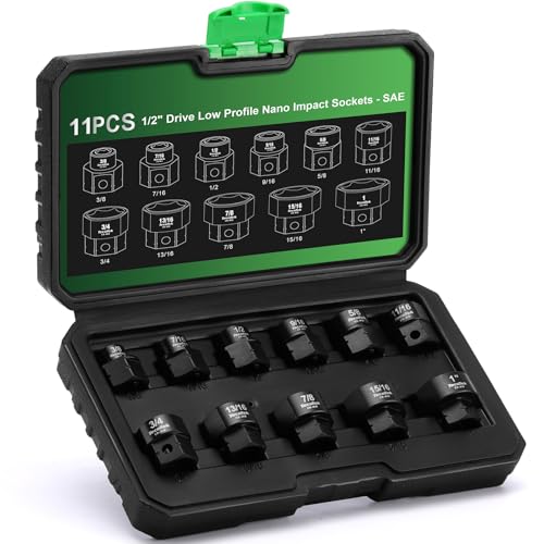 TecoTek 11Pc 1/2" Drive Low Profile Nano Impact Sockets - SAE - size: 3/8" - 1"(1/2" Dr.)