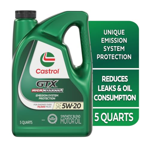 Castrol GTX High Mileage 5W-20 Synthetic Blend Motor Oil, 5 Quarts - size: 5 Quarts