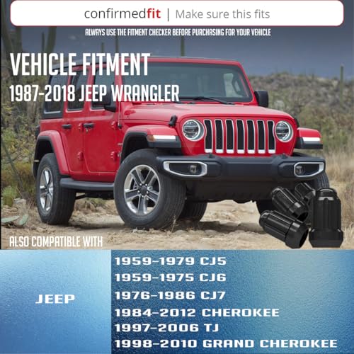 Wheel Accessories Parts 23 Pcs 1/2"-20 Thread Car Spline 1.38" 35mm Long Lug Nuts Black Chrome Dual Hex Key 13/16" and 3/4" Hex Fits Jeep CJ TJ Wrangler Wrangler JK Cherokee Grand Cherokee - color: Black, size: Spline 1/2", style: Jeep CJ | 84-17 Wrangler