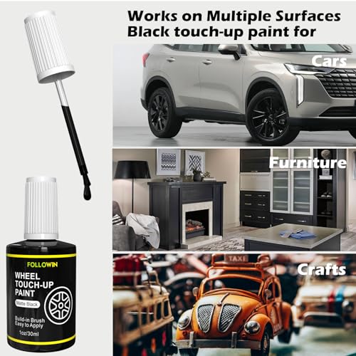 FOLLOWIN Matte Black Rim Touch Up Paint, Car Wheel Scratch Repair Kit - color: matte black