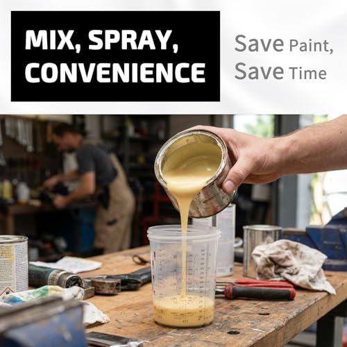 Disposable Paint Spray Gun Cup System Kit – 27oz (800ml) Automotive Paint Cup with 50 Disposable Liners and Lids, 1 Hard Cup with Retainer Ring & 10 Plugs, Mixing & Storage Cup for HVLP Paint Sprayers - size: 800ml/27oz