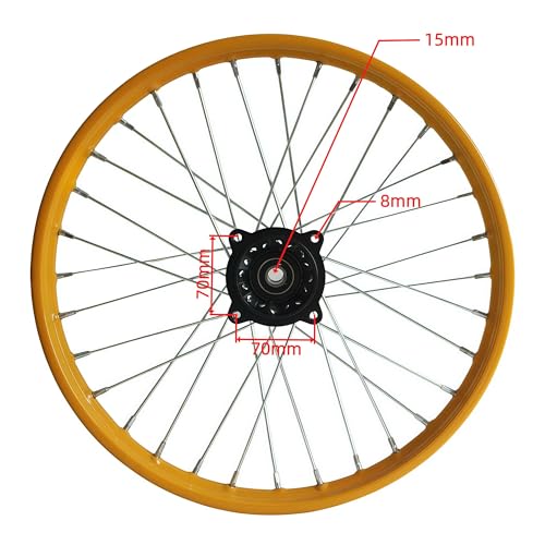Wheel Rim Hub Compatible for 70CC 90CC 110CC 125CC 140CC 150CC 160CC Off Road Motocross Pit Dirt Rocket Bike (Yellow, 70/100-17" 15mm) - color: Yellow, size: 70/100-17" 15mm