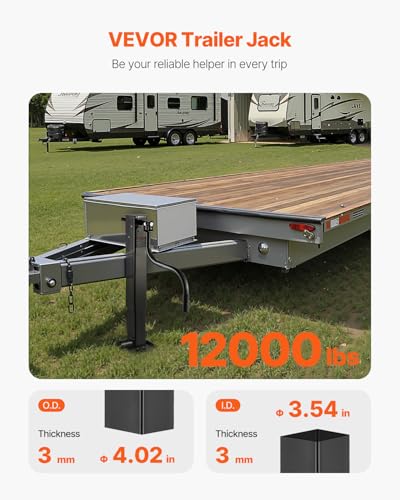 VEVOR Trailer Jack, 12000 lbs Dynamic Load Capacity, Weld-on Pipe-Mount Swivel Trailer Jack with Ergonomic Handle, 12.6-inch Vertical Travel, Suitable for RV, Horse, Utility, Camping, Yacht Trailers - size: 12000lbs (12.6 inch Stroke)