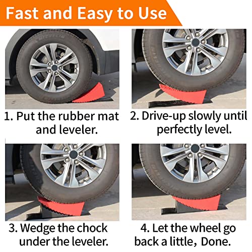 OULEME RV Leveling Blocks, Camper Leveler System 2 Packs for Dual Axle Tandem Wheel Travel Trailer, Include 2 Curved Leveler Ramp, 2 Chock, 2 Rubber Mat, 1 T Bubble Level, 1 Carry Bag - color: Red, size: M (13*6*4.3 inches)