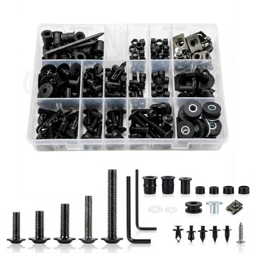 397PCS Motorcycle Fairing Bolt Kit, M4 M5 M6 Stainless Steel 304 - color: black