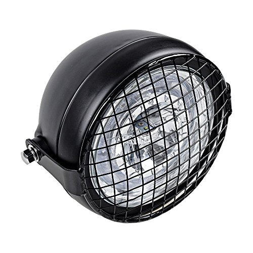 Motorcycle Retro 6.5" LED Headlight + Metal Mesh Grille Cover Cafe Racer Bobber - color: Clear+Mesh