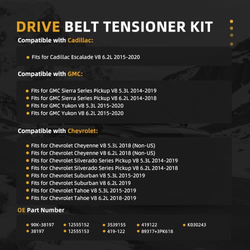 Serpentine Belt with Tensioner Kit #39371 12626059 12670574 - size: 2014-2020 for Silverado 1500/Suburban