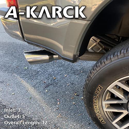 Exhaust Tip 3" Inlet to 5" Outlet, A-KARCK 12" Overall Length Polishing Bolt On Exhaust Tailpipe Tip Protect Tailpipe - size: 3" Inlet 5" Outlet 12" Long, style: POLISHED