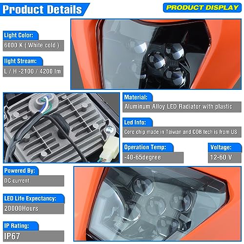 Headlight Head Lamp Light Fairing Mask Day Running Light For ATV Scooters Dirt Pit Bike Enduro (Orange+Red DRL) - color: Orange Red DRL