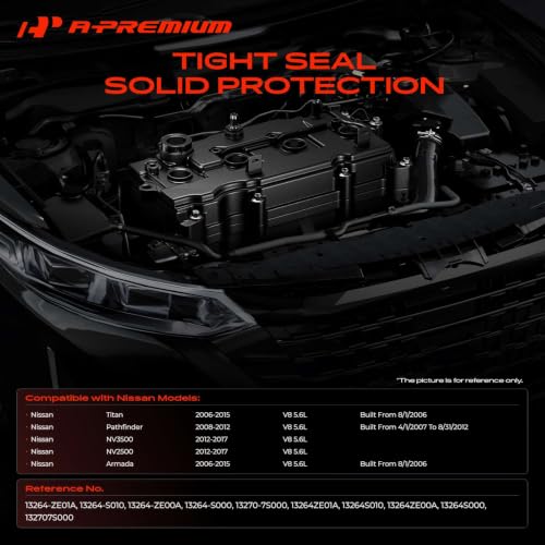 A-Premium Engine Valve Cover with Gasket & Oil Filler Cap & Bolts Compatible with Nissan Pathfinder 2008-2012, Titan Armada 2007-2015, NV2500 NV3500 2012-2017 & Infiniti QX56 2007-2010, V8 5.6L