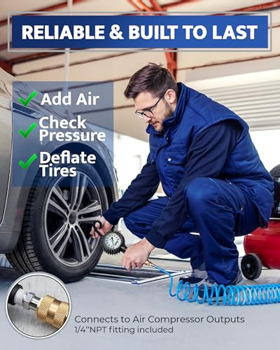 Air Chuck with Tire Pressure Gauge and Inflator for Air Compressor 100 PSI - size: Standard