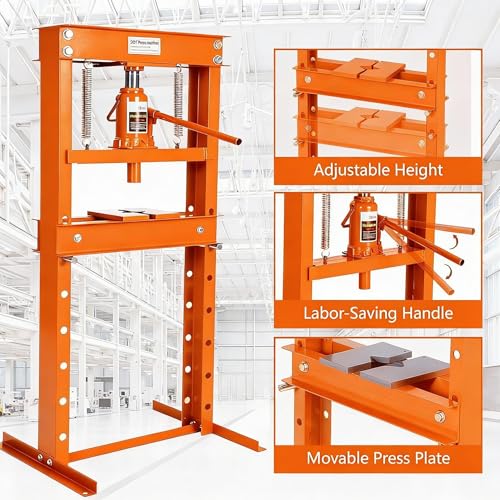 20-Ton Hydraulic h-Frame Shop Press with Adjustable Worktable & Press Plates | Heavy-Duty Press for Bending Straightening Bearing Installation | Ideal for Auto Repair Garages & Workshops,Orange. - color: Orange-20T