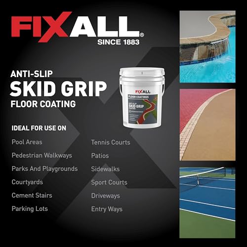 FIXALL Skid Grip Anti-Slip Coating, 5 Gallons, Crimson, Exceeds ADA Standards, Ideal for Safety Areas, Slip-Resistant Pavement, Cement & Concrete Paint - color: Crimson, size: 640 Fl Oz (Pack of 1)