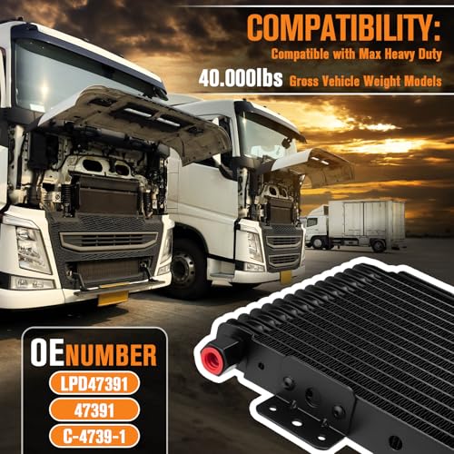 40k Transmission Oil Cooler LPD47391, Heavy Duty 40,000 GVW Max, Low Pressure Drop, Compatible with Tru-Cool,Includes Mounting Hardware-Ideal for Heavy Vehicles,40,000 GVW transmission cooler (black) - color: Black
