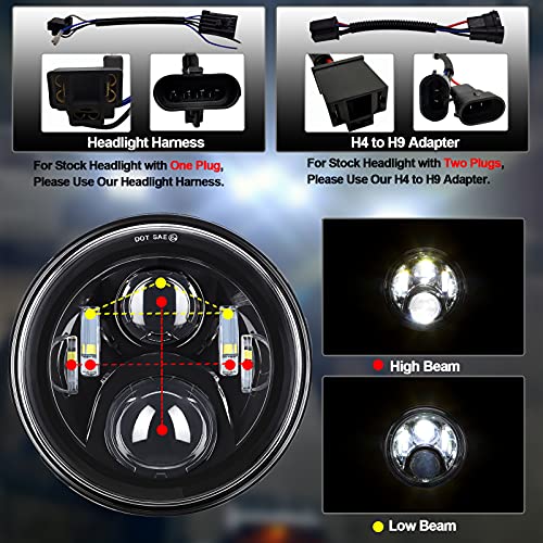 AlyoNed 7 inch Motorcycle LED Headlight 4.5" Fog Passing Lights DOT Kit Compatible with Harley Davidson Fat Boy Street Glide Heritage Softail Road King Switchback Electra Glide Ultra Classic Black - color: Black