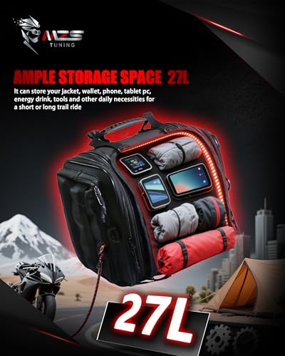 MZS Motorcycle Travel Luggage Bag, 22-27L Expandable Dual Use Storage Black - size: 27L