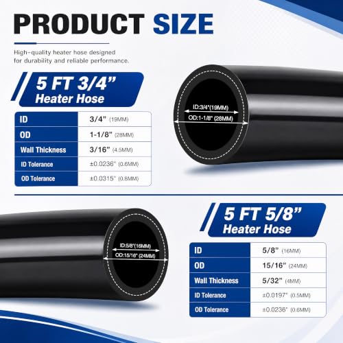3/4" & 5/8"Heater Hose, Silicone Heater Hose 5 FT Each, 8 Clamps - size: 5ft, 3/4" & 5/8"