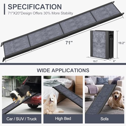 Dog Ramp for Car 71" L × 20" W, Extra-Long & Wide Foldable - size: Upgraded 71" L x 20" W