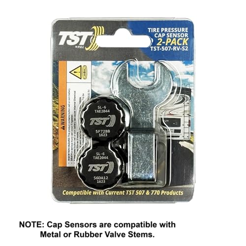 TST 507 Tire Pressure Monitoring System, 2 Cap Sensors for Metal or Rubber Valve Stems by Truck System Technologies, TPMS for RVs, Campers and Trailers