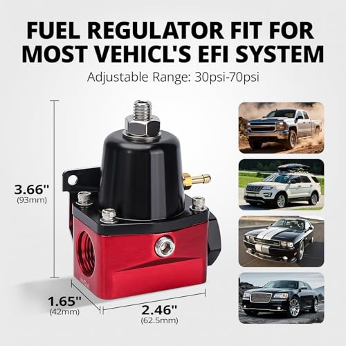 EVIL ENERGY Fuel Pressure Regulator 6AN EFI Bypass Return Adjustable (30-70PSI), Red - color: Red