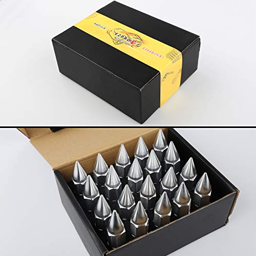 M12X1.5 Spiked Nuts for Rims Aluminum Extended Tuner Lug Nuts 20PCS 60MM (Silver) - color: Silver