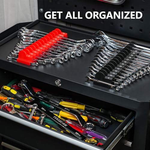DEHOYI 48 PCS MAGNETIC Modular Wrench Organizer for Tool box, Metric & SAE - style: Magnetic (48 pcs Red)