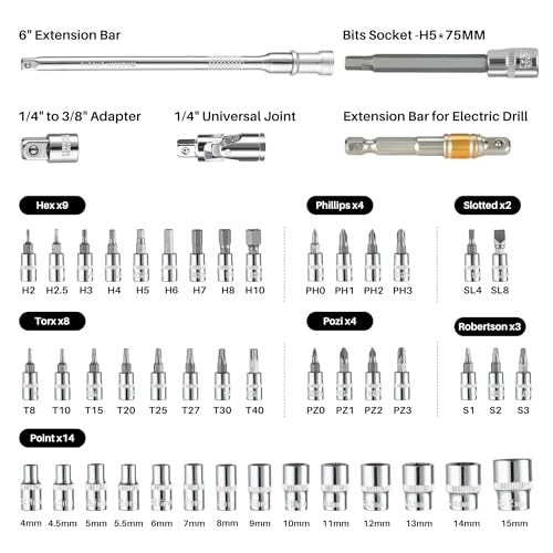51Pc 1/4"Drive Torque Wrench Set 20-260In.Lb for Bicycle Motorcycle - size: 1/4"DR.20-260In.Lb TW Set