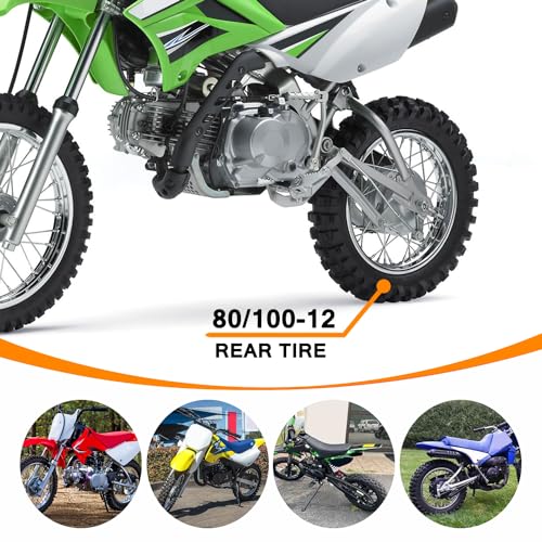 HOLATO Rear 80/100-12 3.00-12 Tire and Inner Tube for 110cc 125cc CRF70 CRF110 XR70 KLX110 TTR90 PW80 RM60 RM65 TaoTao DB14 SSR Apollo Coolster Dirt Pit Bike Motorcycle Off Road Motocross Heavy Duty - size: 80/100-12 Tire