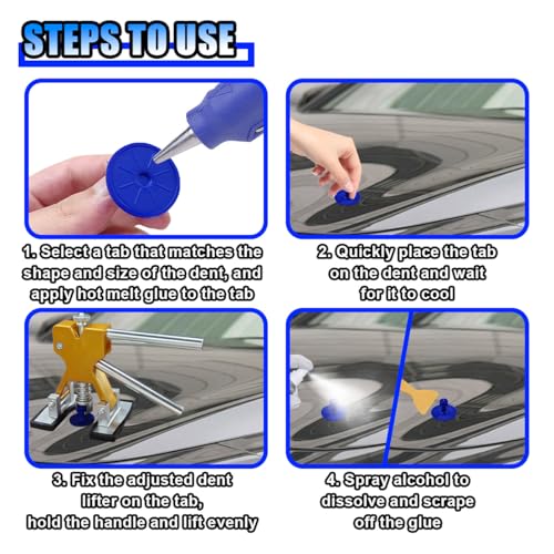 25PCS Car Dent Puller Kit, Car Body Dent Repair Tools, Paintless Dent Lifter Repair Tool Puller with 18 Tabs, Auto Dent Removal Kit for Car DIY Body Work