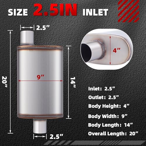 LCGP 2.5 inch Muffler, Performance Chamber Exhaust Muffler, 2.5" Center In/Offset Out, 20" Overall Length Straight-Through Performance with Stainless Steel Muffler for Truck, Cars(2.5''Inlet/Outlet) - color: Center In / Offset Out, size: 2.5 Inch