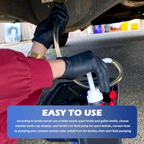 Transmission Fluid Pump Kit,Gear Oil Pump for Quart Bottle Wide Mouth & Gallon Bottle,Gear Oil Transfer Pumps Kit with 4-Size Bottles Cap Adapters-Transfers Gear Oil,Transmission Fluid and Antifreeze