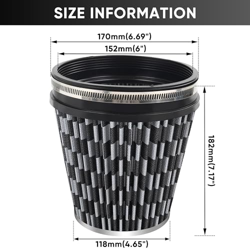 6" 152mm Cold Air Intake Filter Clamp-On Cone Filter Carbon Fiber Pattern - color: Carbon Fiber Pattern, size: 7 inches Tall