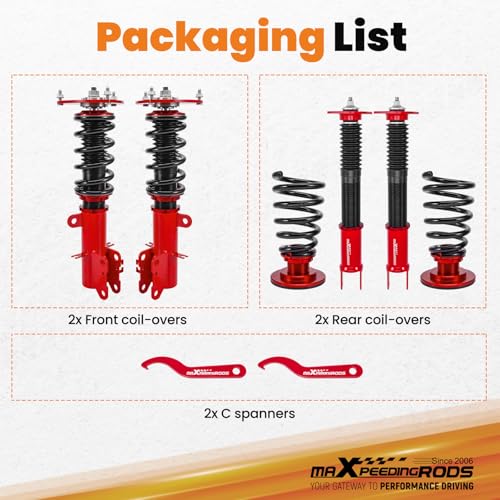 maXpeedingrods Coilovers for Nissan Altima Sedan L32 2007-2012, Altima Coupe D32 2008-2013, for Nissan Maxima Sedan A35 2009-2014, Height Adjustable Coilover Suspension Lowering Kit Red