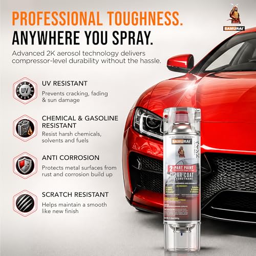 SAMURAI 2K Clearcoat Spray - Car - UV & Rust Resistant, Flat Clear 11.3 oz