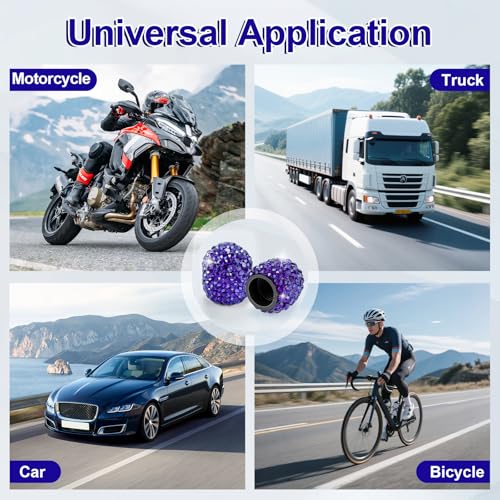JUSTTOP 4 Pack Handmade Crystal Rhinestone Tire Valve Stem Caps, Universal for Cars, Trucks and Motorcycles - Deep Blue - color: Deep Blue
