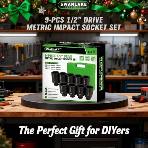 SWANLAKE 9-Piece 1/2" Impact Axle Nut Socket Set, Deep Metric Large Socket Set, 29mm 30mm 31mm 32mm 33mm 34mm 35mm 36mm 38mm, Cr-V Spindle Joint High Torque Wheel Nut Sockets - style: 1/2" Large Metric