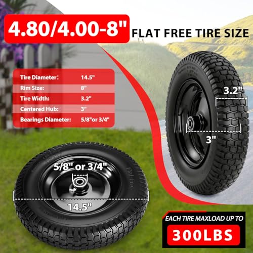 4.80/4.00-8 Flatfree 14.5 2Pcs Heavy Duty Wheelbarrow Wheel and Tire(Black) - color: Black, size: 2 Pack