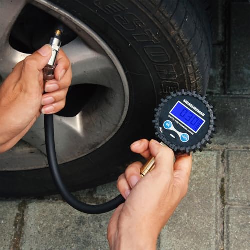 MEASUREMAN 2-1/2" Dial Size Digital Air Pressure Gauge with 1/4'' NPT Bottom Connector and Protective Boot, 0-250psi, Accuracy 1%, Battery Powered with LED Light (Pack of 2) - size: Long thread (Pack of 2), style: 0-250psi