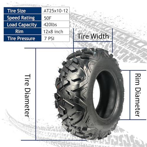 Garvee 25x10-12 6PR ATV UTV 타이어 2개 세트 - size: AT25X10-12, style: 패턴 F