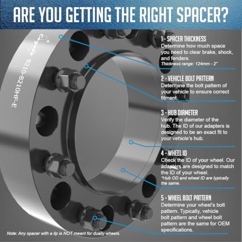 Wheel Accessories Parts 2 Pcs Hub Centric Wheel Spacers 8 on 210mm 2.00 Inch Thick 154.2mm Hub M14x1.5 14x1.5 Thread Stud Fits Chevrolet Silverado GMC Sierra 3500HD (Dually - Front Only) - size: With Lip, style: 2.00" Alum (4 Pack)