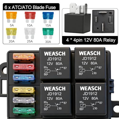 12V 6 Way Fuse Relay Box, 4x4-Pin 80Amp Relays and 6 ATC/ATO Blade Fuses, for Cars Truck Marine Boat Jeep - size: 80A 4 Relay 6 Fuses, style: Box