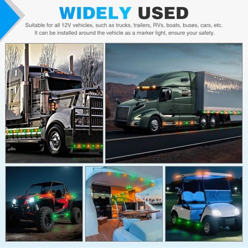 Nilight 3/4 Inch Dual Color Marker Light Amber Turn Green Clearance Lights - color: Amber Green 10Pcs