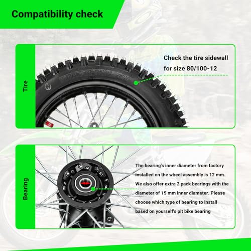 60/100-14 Front and 80/100-12 Rear Disc Brake Wheel Tires Rim With 12mm Bearing for 110cc 125cc SSR SR125 CRF110F CRF70 KLX110 KX65 PW80 TTR110 TTR90 YZ60 RM65 JR80 DS80 DR70 DB14 QG214 Pit Di