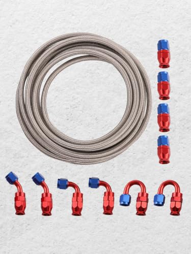 maXpeedingrods 6AN Fuel Line Kit E85, Stainless Steel PTFE Fuel Hoses + 10 PCS 6AN Hose End Adaptor Kit 20FT -Red - size: 6AN 20FT SV RD -11