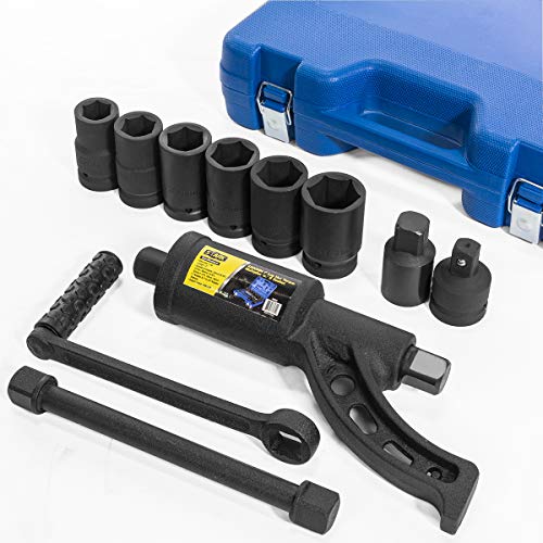 XtremepowerUS 8-Pieces Heavy Duty Torque Multiplier Wrench Labor Saving Lug Nut Wrench Torque Multiplier Cr-v Socket (24mm to 38mm) for Semi Truck & RVs w/Case - style: Torque Wrench Labor Saving
