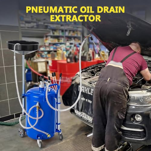 Garvee 20 Gallon Waste Oil Drain Tank, Portable Oil Drain Container, Air Operated Drainer, Fluid Fuel Transfer Drainage, Adjustable Funnel Height with Wheel &15'' Premium Bowl and a Toolbox - size: 20 Gallon - L Size - Blue