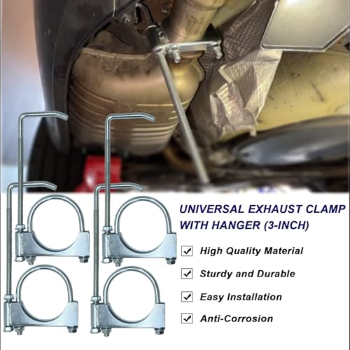 3" Universal Exhaust Clamp With Hanger, Muffler Hanger, 4 Pack - size: 3 Inch-4 PACK
