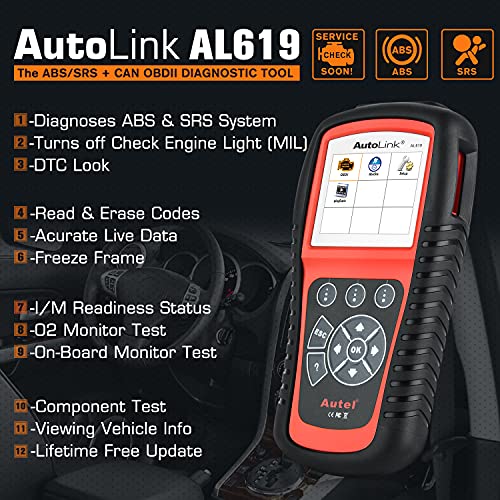 Autel AutoLink AL619 OBD2 Scanner, 2026 ABS SRS Warning Light Scan Tool