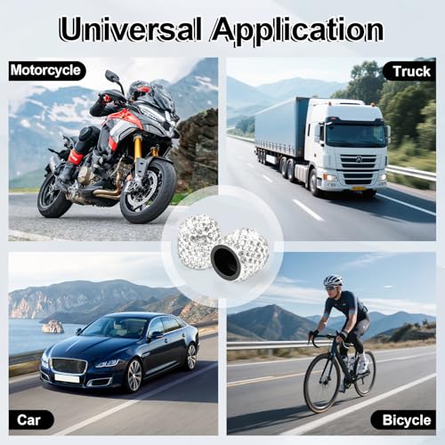 JUSTTOP 4 Pack Handmade Crystal Rhinestone Tire Valve Stem Caps, Wheel Tire Valve, Attractive Dustproof Bling Car Accessories, Universal for Cars, Trucks and Motorcycles-White - color: White