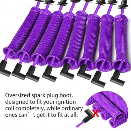 Spark Plug Wire Heat Sleeves 8 Pack High Temperature Protection up to 2500°F for SBC BBC 350 454(Purple) - color: Purple